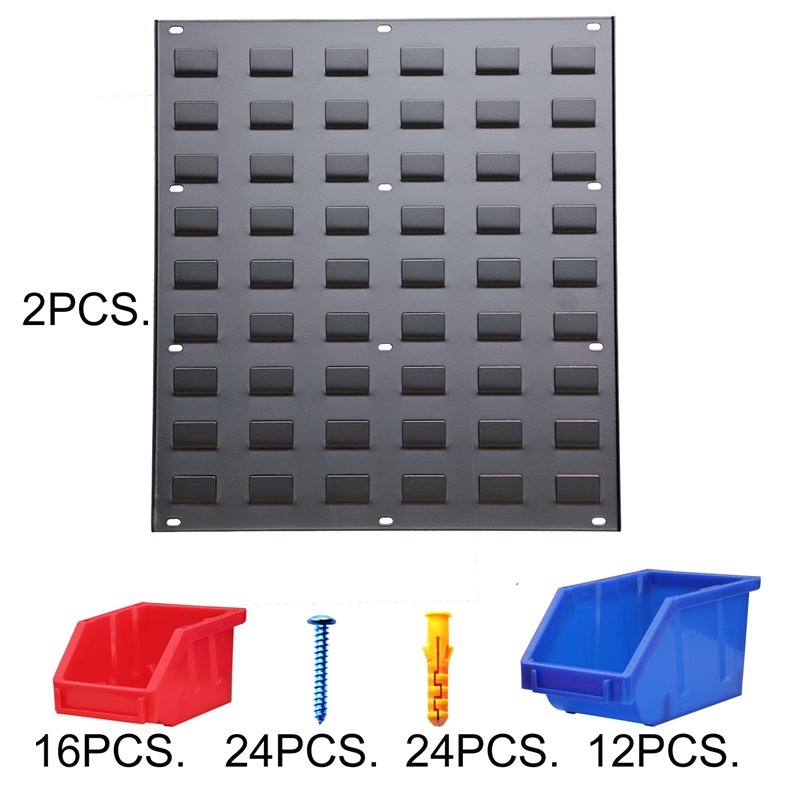 Wall Mount Black Metal Board Hanging Bin Rack Storage System Organizer 2 set