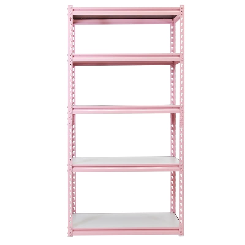 King's Rack 5-Tier Metal Boltless Storage Shelving in Pink/Wooden