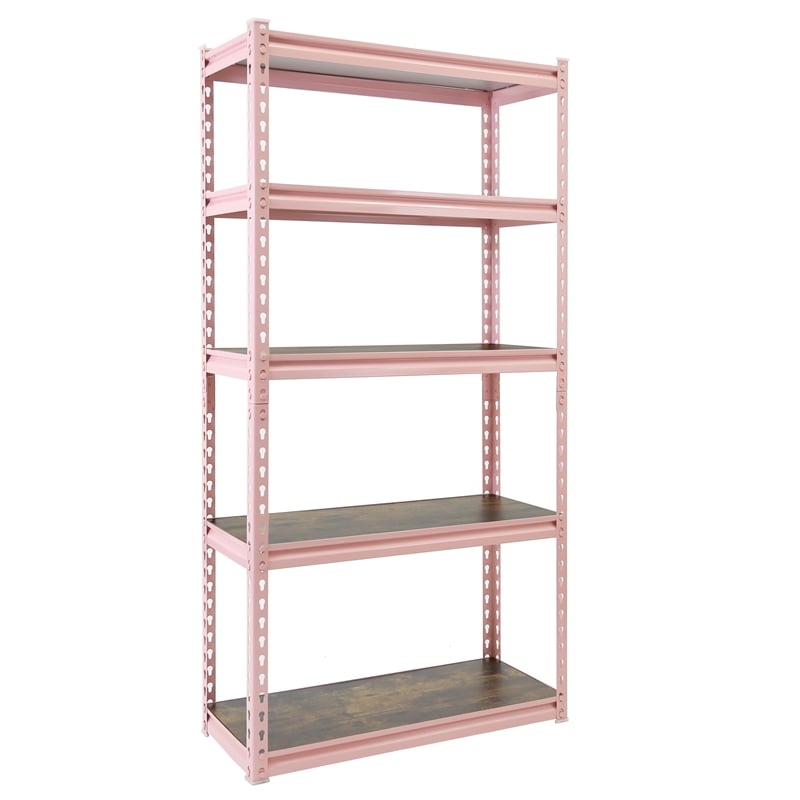 King's Rack 5-Tier Metal Boltless Storage Shelving in Pink/Wooden