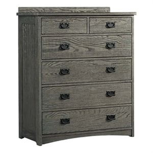 Intercon Furniture Oak Park Bedroom 6-Drawer Wood Chest in Pewter