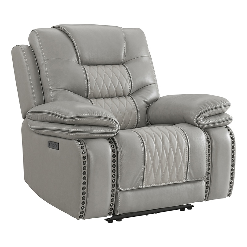 Intercon Furniture Cody Top Grain Leather Dual-Power Recliner in Light Gray