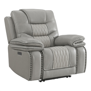 Intercon Furniture Cody Top Grain Leather Dual-Power Recliner in Light Gray