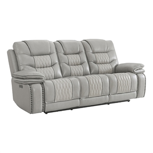 Intercon Furniture Cody Transitional Leather Dual-Power Sofa in Light Gray