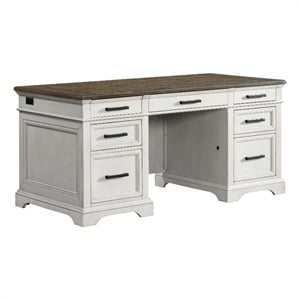 Intercon Furniture Drake Home Office 66&quot Wood Executive Desk in White/Oak