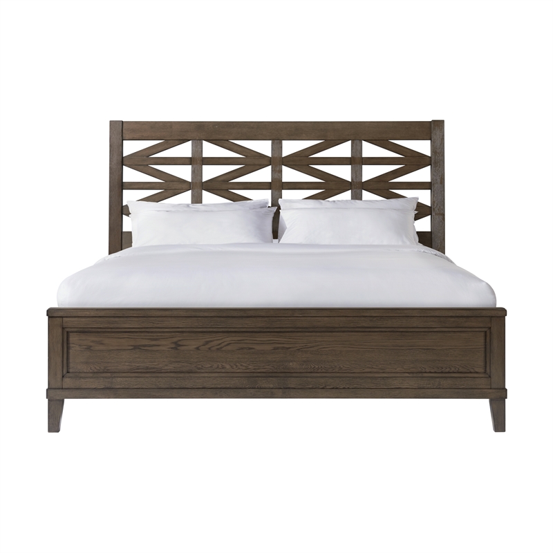 Intercon Furniture Preston King Bed with Lattice Headboard- Weathered Oak finish