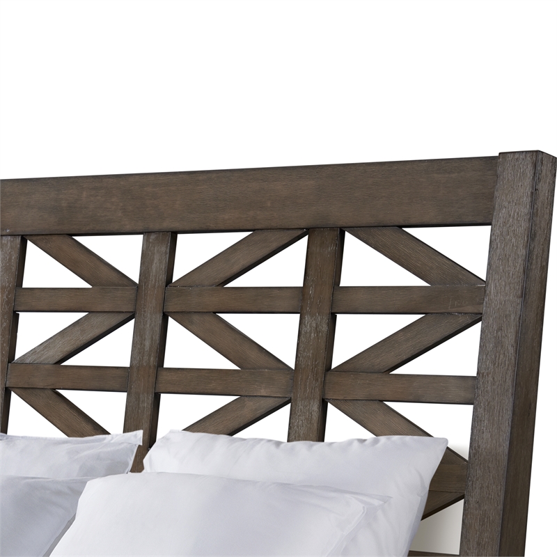 Intercon Furniture Preston King Bed with Lattice Headboard- Weathered Oak finish