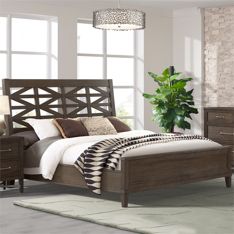 Intercon Furniture Preston King Bed with Lattice Headboard- Weathered Oak finish