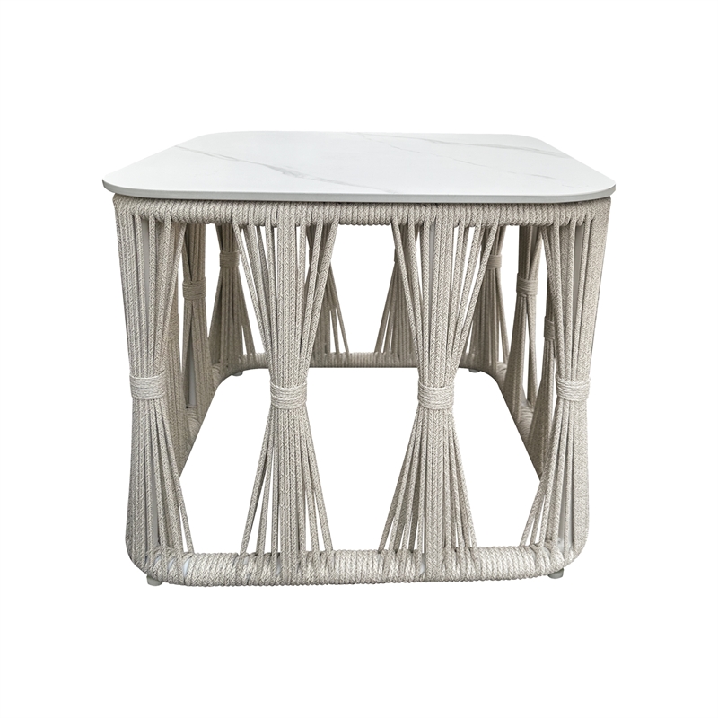 Intercon Alexa Outdoor Seating Side Table with Stone Top in White