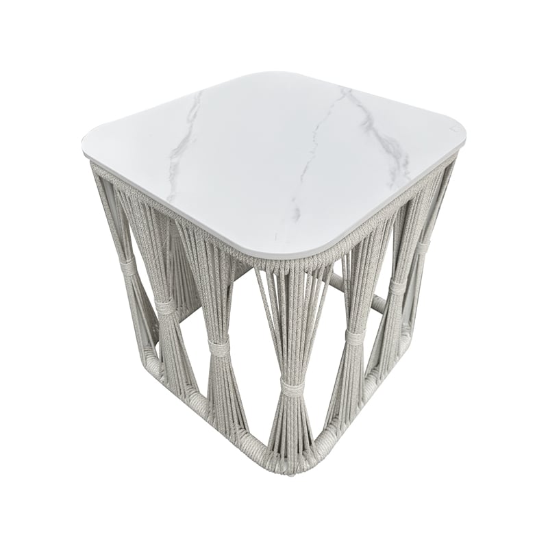 Intercon Alexa Outdoor Seating Side Table with Stone Top in White