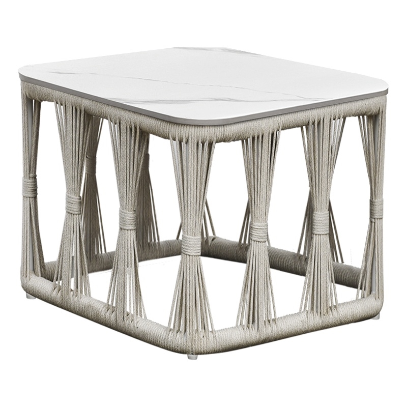 Intercon Alexa Outdoor Seating Side Table with Stone Top in White
