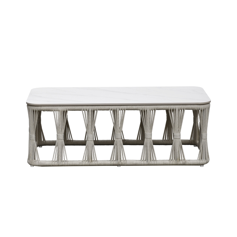 Intercon Alexa Outdoor Seating Coffee Table with Stone Top in White