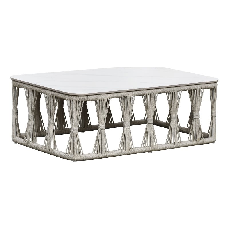 Intercon Alexa Outdoor Seating Coffee Table with Stone Top in White