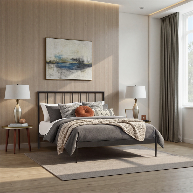 Intercon Modern Queen Metal Bed in Matte Black