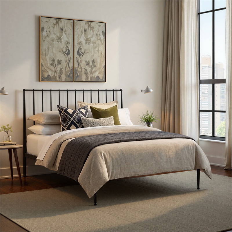 Intercon Transitional Queen Metal Bed in Matte Black