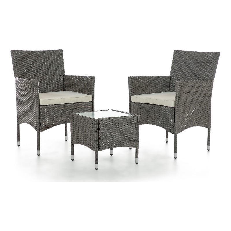 Muse & Lounge Co. Fields 3-Piece Bistro Set in Gray PE Wicker / Rattan