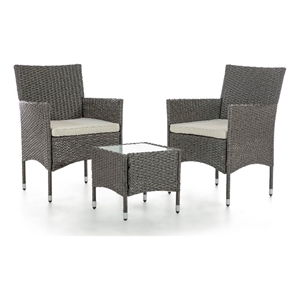 Muse & Lounge Co. Fields 3-Piece Bistro Set in Gray PE Wicker / Rattan