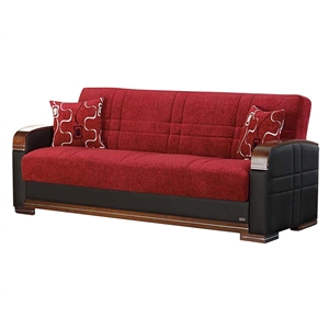 Beyan Signature Indiana 89&quot Chenille Convertible Sleeper Sofa in Red/Brown