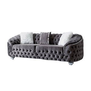 Beyan Signature Bursa 91&quot Velvet Upholstered Sofa in Gray/Silver