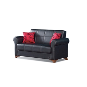 Beyan Signature Harlem 65&quot Faux Leather Convertible Sleeper Loveseat in Black