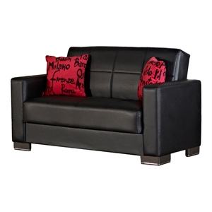 Beyan Signature Vermont 63&quot Faux Leather Convertible Sleeper Loveseat in Black