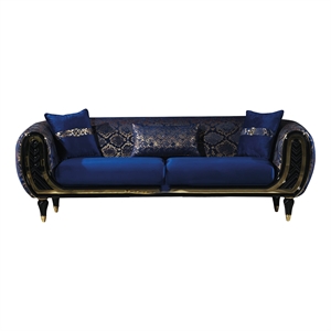 Beyan Signature Lima 91&quot Velvet Upholstered Sofa in Blue/Gold