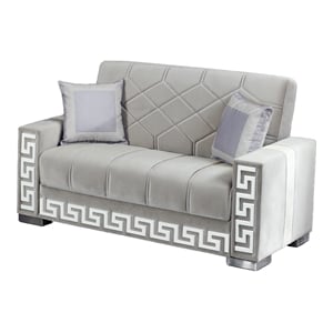 Beyan Signature Queens 60&quot Microfiber Convertible Sleeper Loveseat in Gray/White