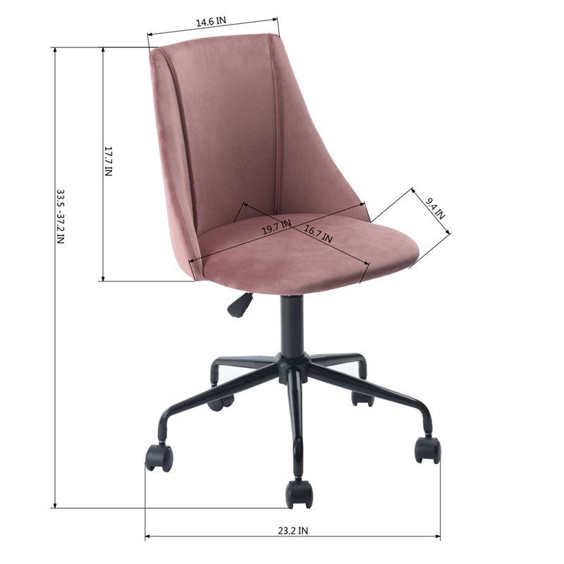 Homycasa Cian Swivel Seat Modern Velvet Upholstered Task Chair in Rose Pink