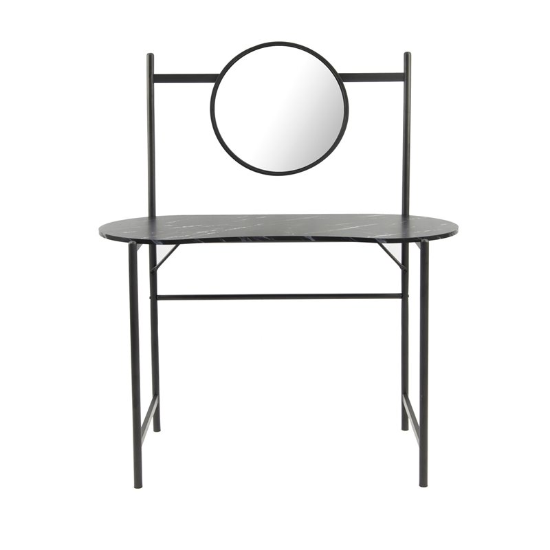 Homycasa Looney Kidney-shaped Wood Writing Desk with Mirror in Marble Black
