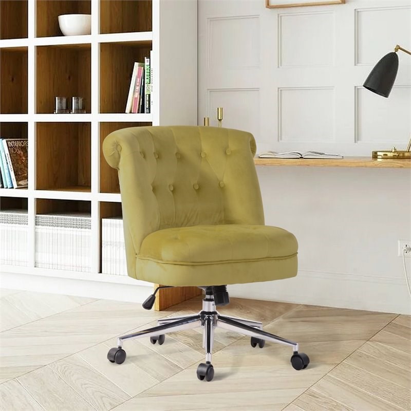 Homycasa Velvet Upholstered Curved Mid-Back Home Office Chair in Ginger Green
