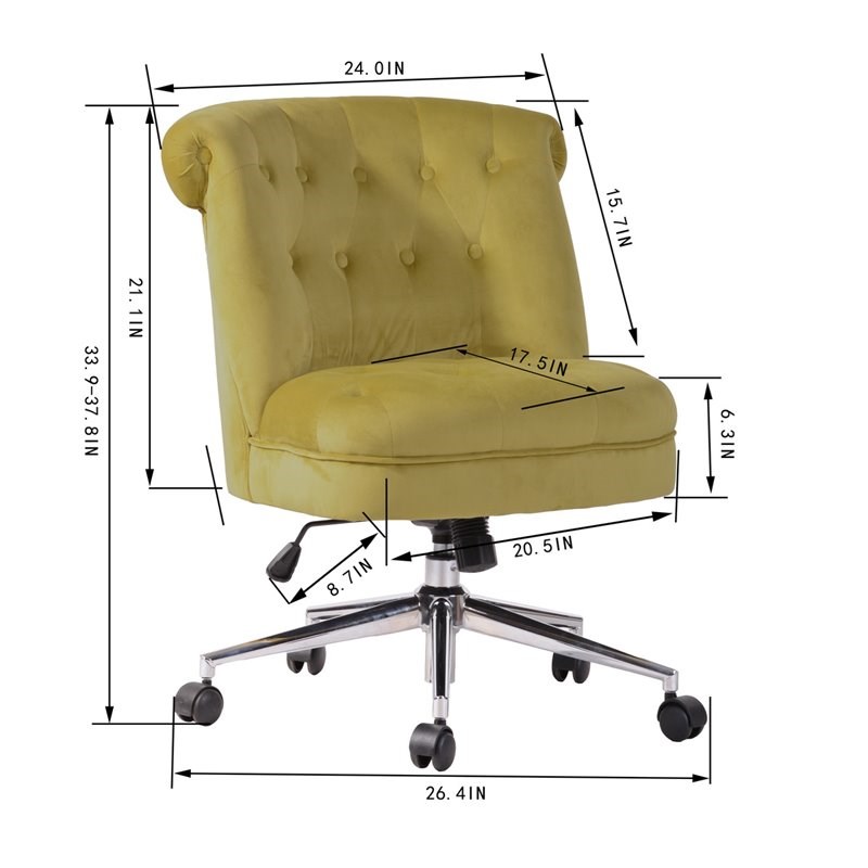 Homycasa Velvet Upholstered Curved Mid-Back Home Office Chair in Ginger Green