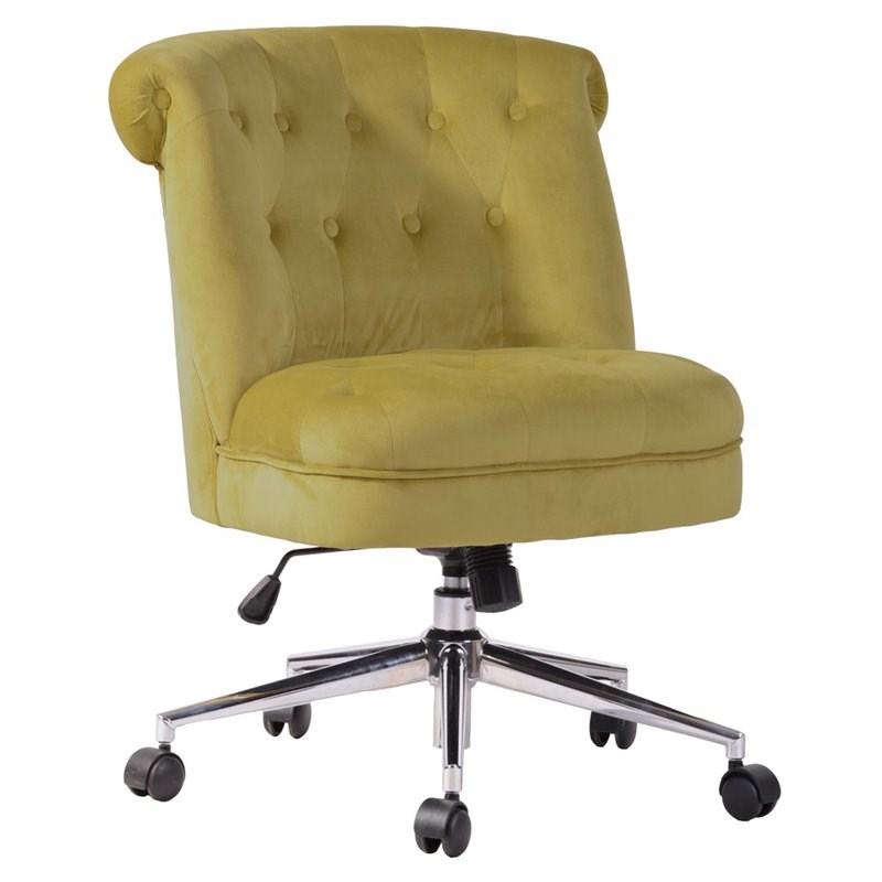 Homycasa Velvet Upholstered Curved Mid-Back Home Office Chair in Ginger Green