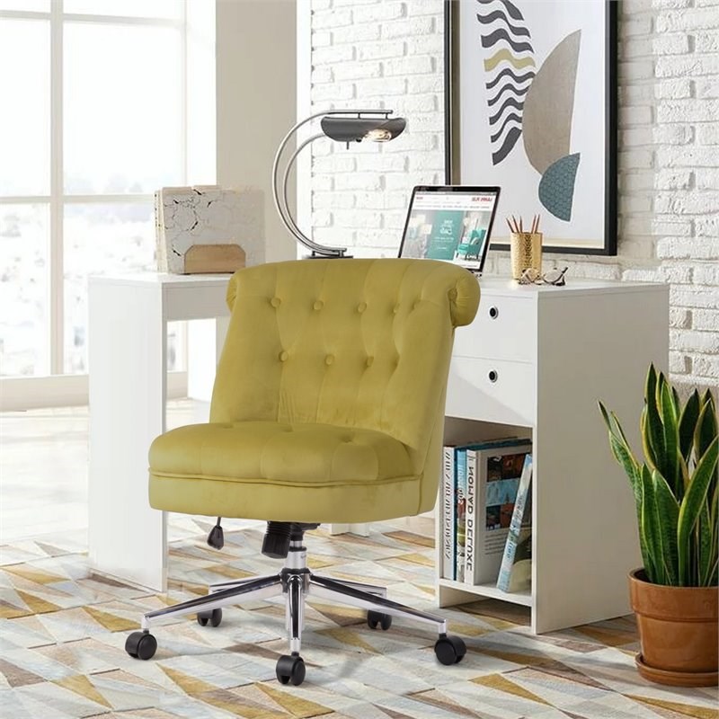 Homycasa Velvet Upholstered Curved Mid-Back Home Office Chair in Ginger Green