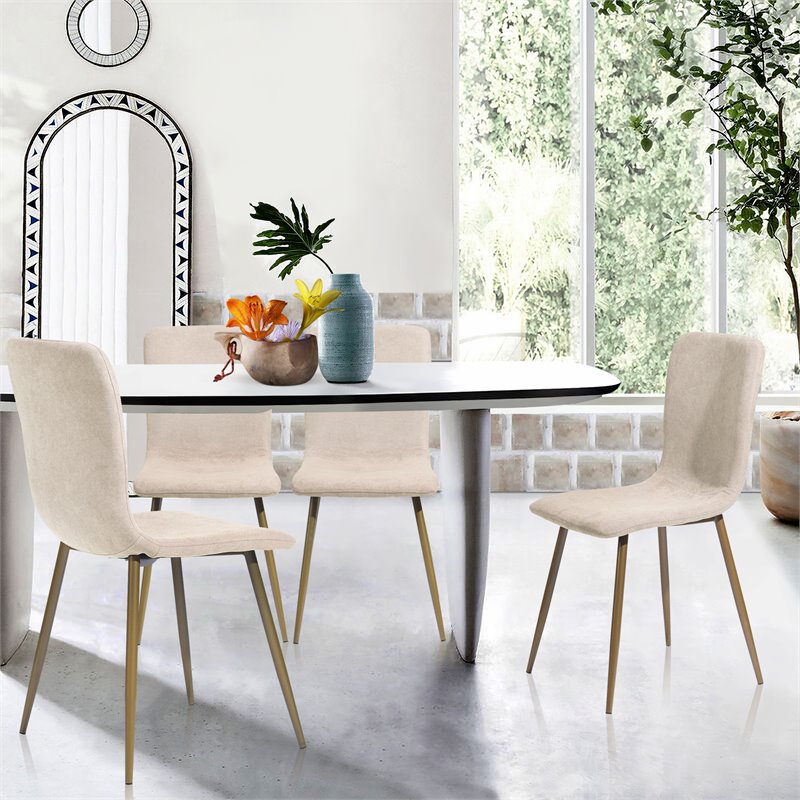 Homycasa Scargill Fabric and Metal Dining Chairs in Beige (Set of 4)