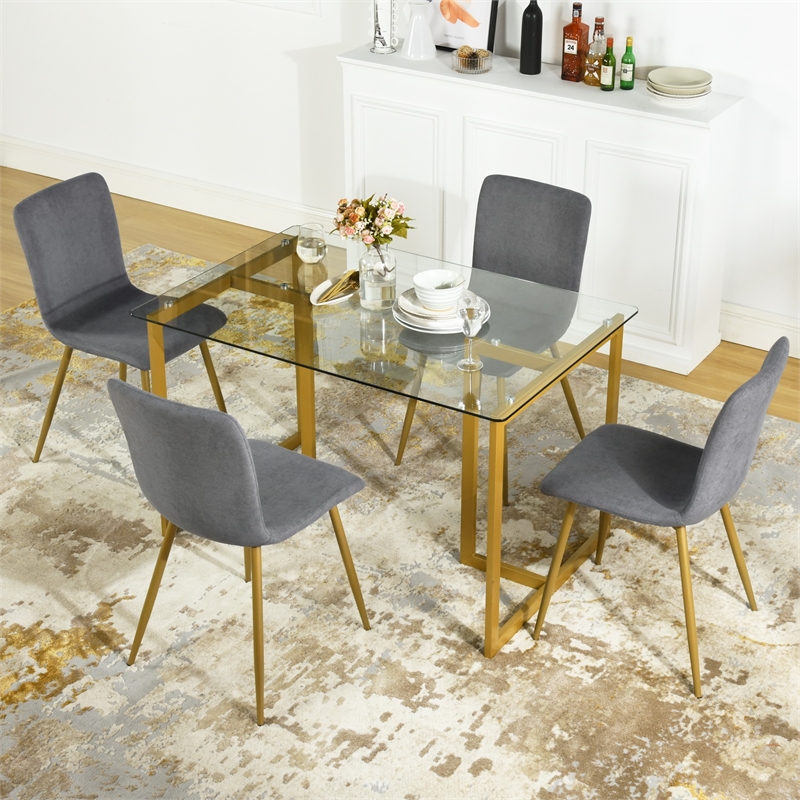 Homycasa Scargill Fabric and Metal Dining Chair in Gray/Gold Legs (Set of 4)