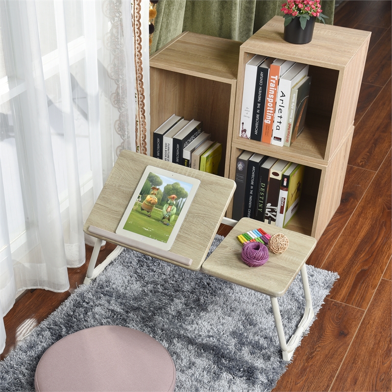 Homycasa Foldable Laptop Desk Wood Breakfast Tray Table for Sofa Bed Beech White