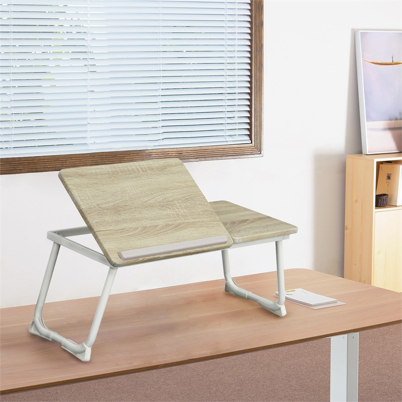 Homycasa Foldable Laptop Desk Wood Breakfast Tray Table for Sofa Bed Beech White