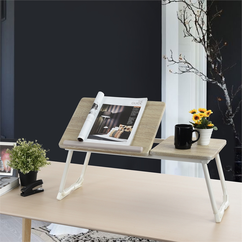 Homycasa Foldable Laptop Desk Wood Breakfast Tray Table for Sofa Bed Beech White