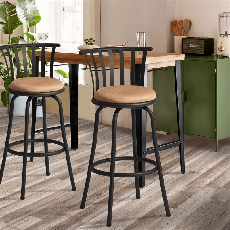 Homycasa Velvet Brown 29'' Bar Stool Swivel High Back Barstools(Set of 2)