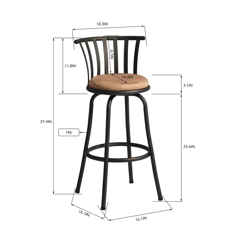 Homycasa Velvet Brown 29'' Bar Stool Swivel High Back Barstools(Set of 2)
