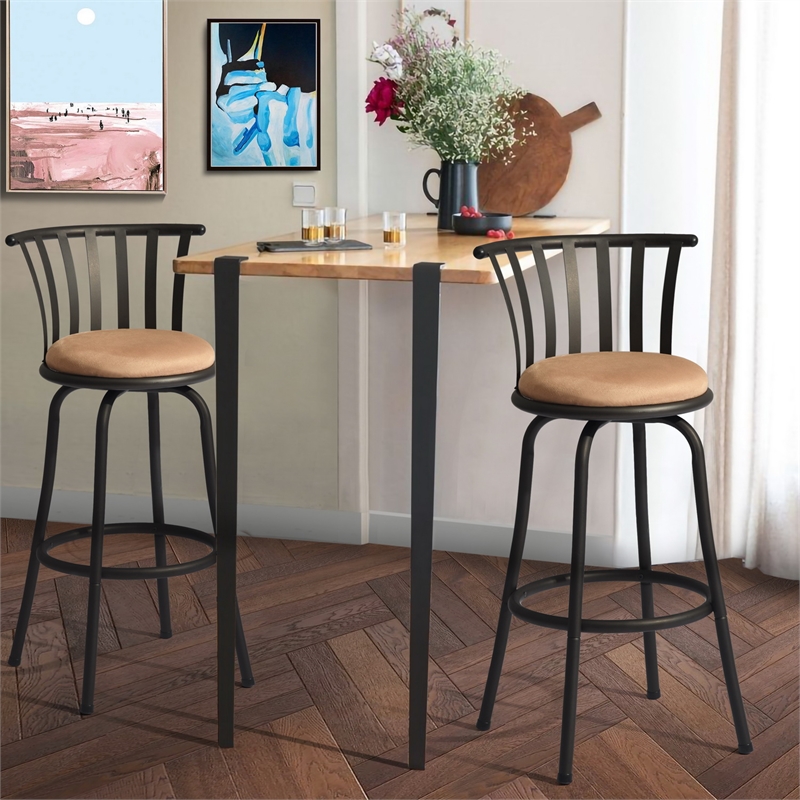 Homycasa Velvet Brown 29'' Bar Stool Swivel High Back Barstools(Set of 2)