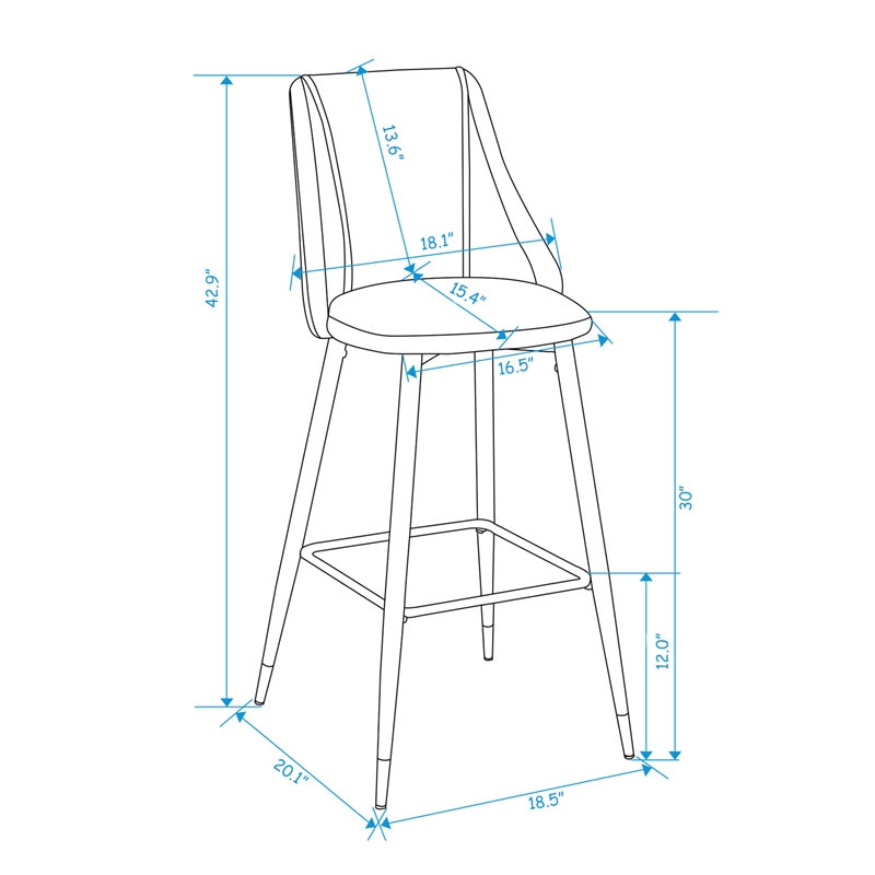 Homycasa 30'' Modern Barstool Faux Leather Black Legs Set of 2