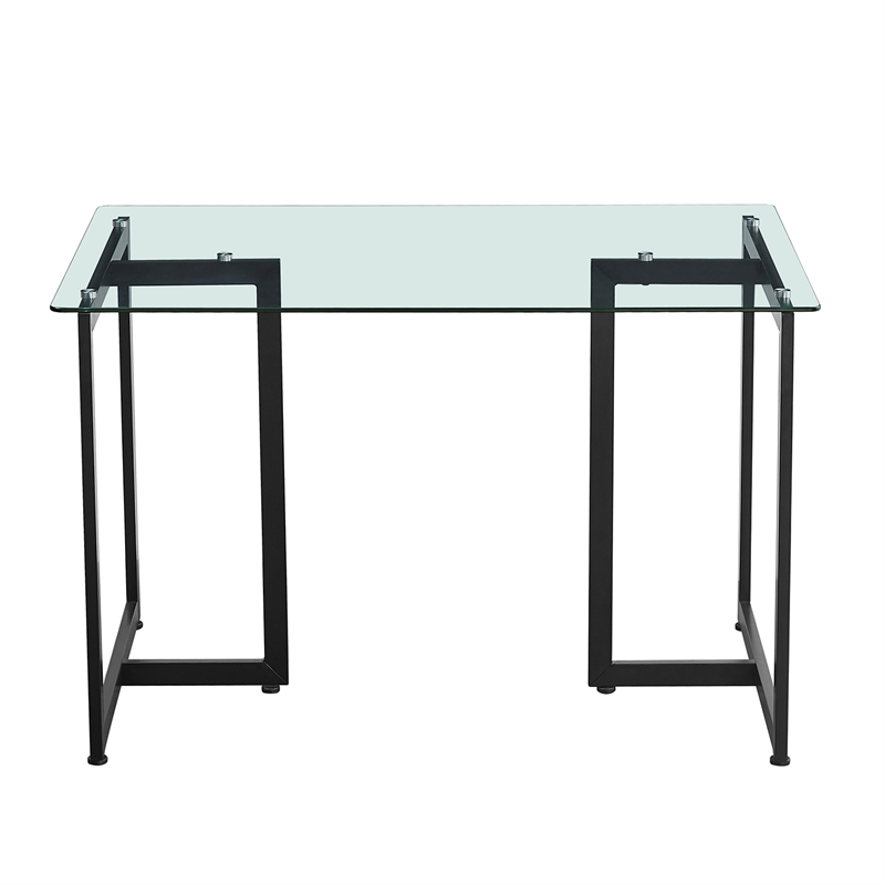 Homycasa 47 INTempered Glass Top Black Base Elegant Dining Table