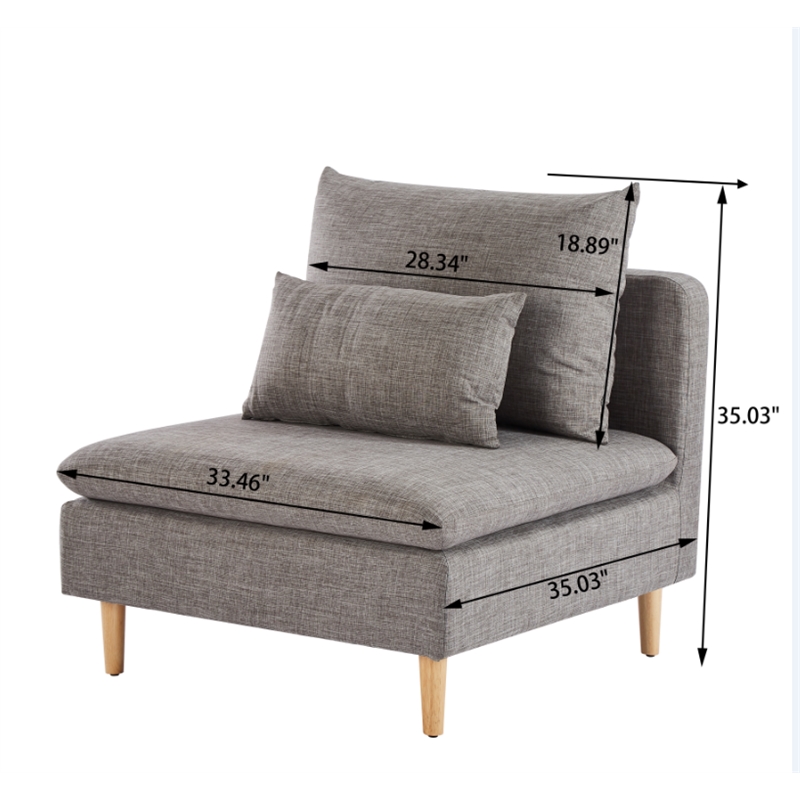 Homycasa Fabric Upholstered Armless Straight Sofa in Gray
