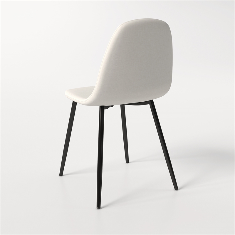 Fabric Upholstered Dining Chair in Cream White/Sleek Black Legs (Set of 4)