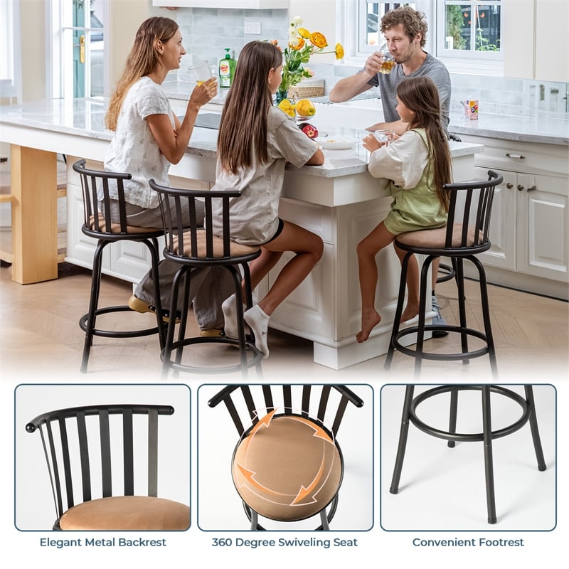 Homycasa Set of 3 Velvet Swivel 24in Counter Round Barstools