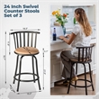 Homycasa Set of 3 Velvet Swivel 24in Counter Round Barstools