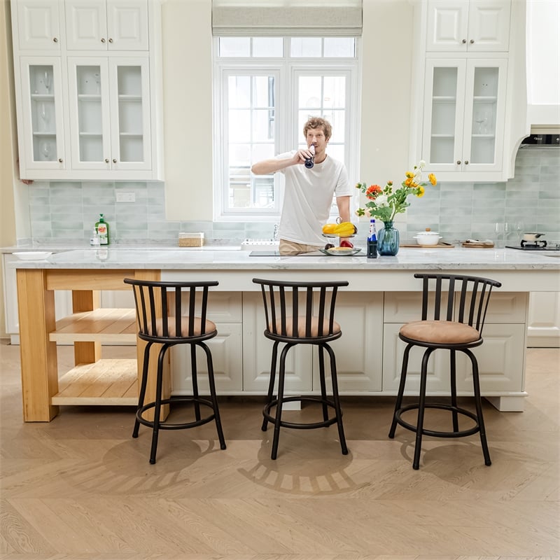 Homycasa Set of 3 Velvet Swivel 24in Counter Round Barstools