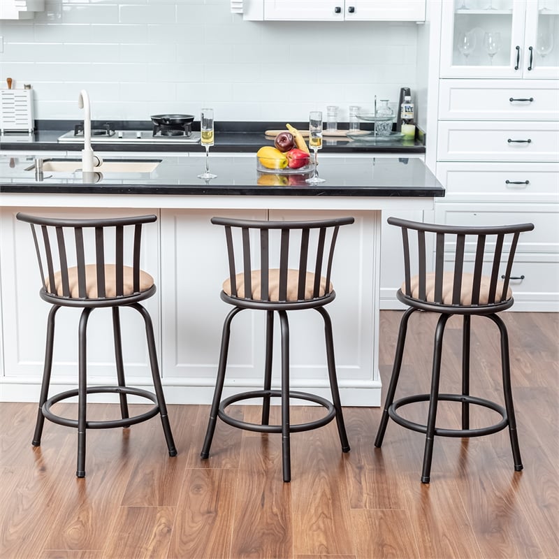 Homycasa Set of 3 Velvet Swivel 24in Counter Round Barstools