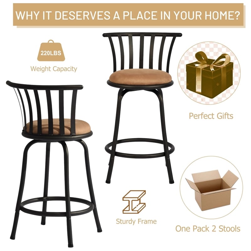 Homycasa Set of 3 Velvet Swivel 24in Counter Round Barstools