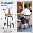 Homycasa Set of 3 Velvet Swivel 29in  Brown Barstools with Back.